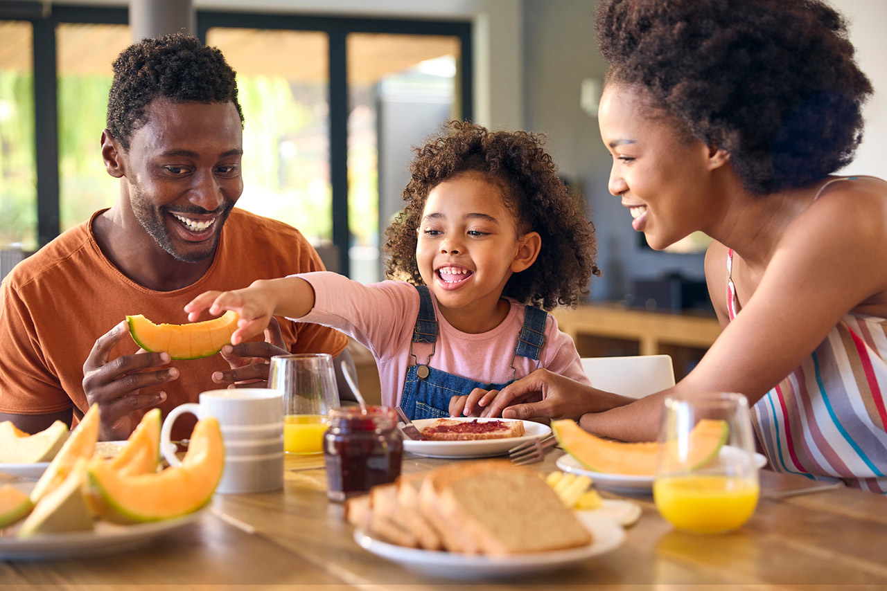 Family having breakfast stock photo